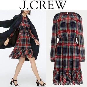 Jcrew Cinched-waist chiffon dress in Stewart tartan sz xl